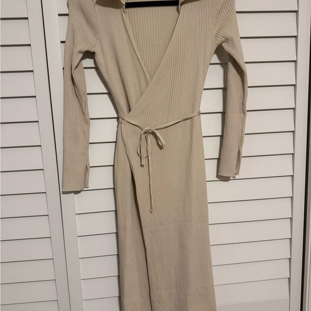 Elegant Beige Wrap Dress